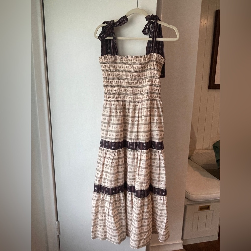 Neuflora Somerset Boho Tiered Midi Dress with Tie Straps